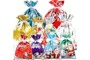 CYDALUYA Christmas Wrapping Gift Bags,18pcs Xmas Present Bags,4 Size 11 Classical Design Christmas Wrapping Gift Bags Large with Ribbon Ties and Tags for Xmas Decorations