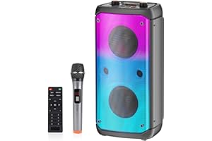 TAMPROAD Altoparlante Bluetooth, 80W Peak Wireless TWS Cassa Portatile per Feste con Subwoofer, Bassi Profondi, Luci Colorate LED, Forte Boombox Audio Stereo con Microfono per Casa, Campeggio, Viaggi