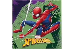 Procos 89448 - Papier-Servietten Spiderman Team Up, 20 Stück, Größe 33 x 33 cm, 2-lagige Motiv-Servietten, Mundtuch, Party-Geschirr, Geburtstag, Mottoparty