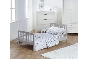Kinder Valley Bed House Bundle - 7 Piece Grey Toddler Bed Bundle, Includes Spring Mattress & Safari Friends Reversible Bedding, Solid Pine Wood Base | (Junior & Children's Bed)