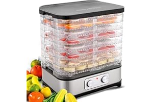 VOLUKER Essiccatore con regolatore di temperatura, essiccatore per alimenti, frutta, carne, frutta, disidratatore, senza BPA, 8 piani, pulsante