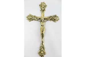 Clever-Deko Krzyż ścienny mosiądz polerowany krucyfiks do zawieszenia na ścianie krzyż Jezus Jezus na krzyżu krzyże złote - kolory złoty