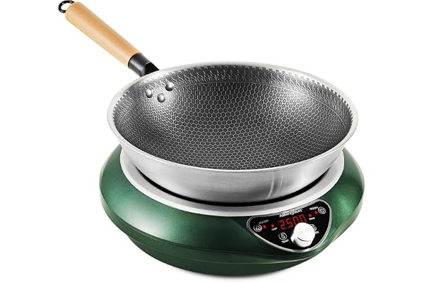 Abangdun Wok Induktionshäll, 2500W Bärbar Induktionskokare Bordsbrännare med 16 Effektnivåer, Timer, Automatisk Avstängning
