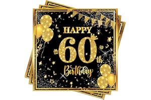 Wentsent 60th Birthday Napkins, 40pcs Black Gold Happy 60th Birthday Party Napkins Table Decoration for Women Men, 60th Table Napkins for Him Her