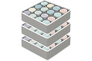 KATTAO Set Organizer Cassetti 24 Scomparti Pieghevoli, Scatole per Armadio Salvaspazio per Calze, Intimo, Cravatte, Cinture – Contenitori Tessuto per Cassetti e Trasloco (Light Grey 3 pezzi)