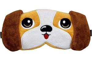 OKAMI PRODUCTS Flauschige Schlafmaske mit Tieraugen - (Beagle Hund Design) Schlafmaske mit verstellbarem Riemen
