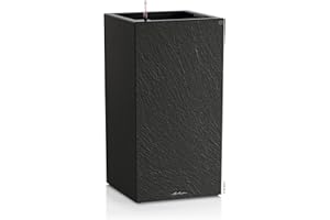 LECHUZA-Pflanzgefäß Canto Slatestone 40 high Dark Grey, Pflanzgefäß mit Bewässerungssystem, Wasserstandsanzeiger und Pflanzeinsatz, Schiefer-Optik, 40 x 40 x 76 cm, 15956