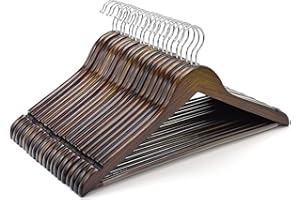 ‎AMBER HOME Amber Home 10 Stück 44,5cm Retro Kleiderbügel aus Holz mit Stange und Nut, Antik Braun Aufhänger für T-Shirt Hemd Anzug Mantel Kleid Hochzeit Trägertop
