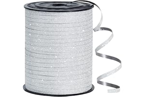 RIBBOOO 450 Meters Geschenkband GlitzerBand Weiß 5mm Luftballons Band Geschenkverpackung für Weihnachtsdeko Ballonverschlüsse Geschenkverpackung Hochzeitsdeko (500 Yard Balloon Ribbon