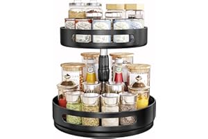 Piatto Girevole, SAYZH Lazy Susan Portaspezie Girevole in Metallo a 2 Livelli, Vassoio Girevole con Altezza Regolabile per Stoccaggio Spezie da Cucina, per Cucina Da Appoggio, 30,48 cm, Nero
