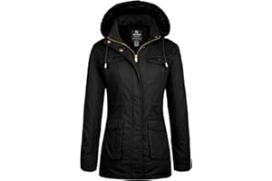 Wantdo Femme Parka en Coton Veste d'hiver Doublure Épaisse Veste à Capuche Blouson d'hiver Décontracté Doublure Epais avec Cordon Réglable à la Taille Coupe-Vent Style Militaire