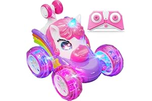 Hot Bee Remote Control Cars, Toy Cars for Kids Age 3 4 5 6, RC Stunt Car with LED Light, Unicorn Gifts for Girls, Unicorn Toys for 2 3 4 5 6 Year Old Girls, for Kids