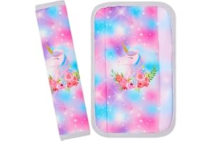 MHJY Copri Cintura Auto Bambini Cuscino Poggiatesta 2 Pezzi Imbottitura per Cintura Sicurezza Auto Copricintura Unicorno Protezione Cintura per Ragazze Ragazzi