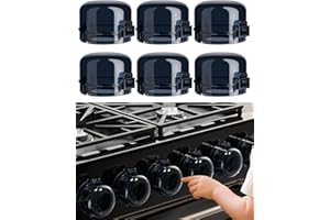 WILNIRY Lot de 2 housses de bouton de cuisinière pour protection des bébés, taille universelle avec adhésif 3M, sécurité enfant résistante à la chaleur (lot de 6, noir)