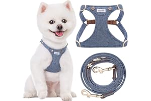 Puppytie - Pettorina anti-tiro con guinzaglio multifunzione per cani, morbida e regolabile, anti-soffocamento e anti-fuga, denim-celeste, XS