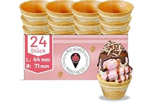 ‎MÜLHEIMER MANUFAKTUR MyNaschbar Waffelbecher VEGAN rund, 24 Stück, 80 ml, 44 mm lang, Ø71 mm – Knusprige Softeisbecher zum Befüllen – für Eis, Softeis oder als Backform für Muffin & Cupcakes