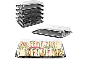 Caterline 10 Large (450mm x 310mm) Reusable Plastic Sandwich Platters & Lids. Serving Trays for Events & Catering