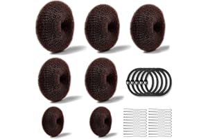VIEXPAND Donut Hair Bun Set,7 Stück Donut-Haarknoten(4Größe),mit 10 elastischen Haarband,20 U-Form Haarspange Haarnadel,Duttkissen Frisurenhilfe Set,Haarknoten Former(Brown)