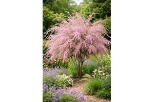 Tamariske rosa cascade 40–60 cm – Tamarix ramosissima prydnadsbuske vinterhärdig rosa blommor, torrhetsbeständig, 19 cm kruka, bivänlig, trädgård och krukväxt
