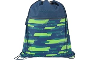 ‎COOCAZOO coocazoo Turnbeutel „Lime Stripe”, blau-grün, mit Reißverschlussfach und Kordelzug, reflektierende Elemente, Schlaufen zur Befestigung am Schulrucksack, 10 Liter, ab der 3. Klasse