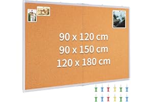 maxtek Tableau d'affichage en Liège avec Cadre en Aluminium 180 x 120 cm, Tableau Liege Mural Inclut Punaises et Kit de Montage Pour Bureau, Salle de Scolaire et Maison