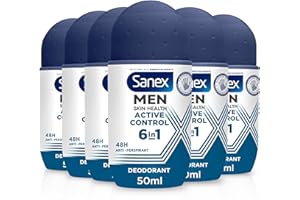Sanex Men Active Control Anti-Transpirant Deo Roll-On 6 x 50 ml, 48h Schweißschutz, Anti-Geruch, langanhaltende Trockenheit, Frische, sanft zur Haut, antibakteriell, 0% Alkohol*