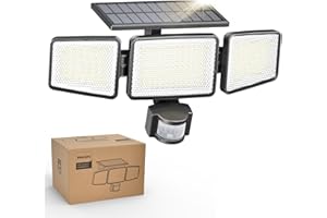 Philips Solar Security Light Outdoor Light 302 LEDs 1200lm, Solar-Powered Waterproof Wall-Mounted Flood Light w/PIR Motion Sensor, 3 Heads, IP65 Waterproof, 3 Modes (1)