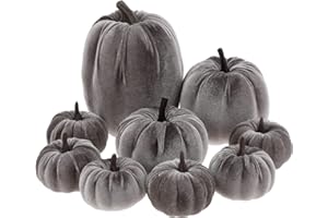 Yatinkim Gefälscht Kleine Kürbisse Samt Stoff Kürbis Sortierte Halloween Küche Dekoration Fall Tisch Mittelstück Erntedankfest Bauernhaus Grau 9 Stück