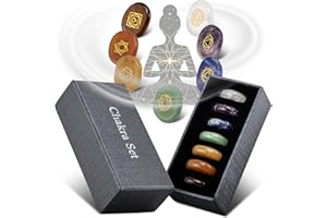 ‎PURAJA PURAJA Premium Chakra Set mit den 7 wichtigsten Edelsteinen | Heilsteine Set aus echten Edelsteinen | Chakren Steine mit eingravierten Symbolen | Handgefertigte Heilsteine für Meditation