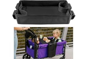 QAZWQAZ Wonderfold W2 Stroller Snacks Tray, Double-Sided Padding, Storage Mesh Pockets, 2 Kids’ Cup Holders, Faux Leather Polyester Side, Easy to Clean