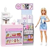Barbie'nin Kahve D&uuml;kkanı Barbie'nin Kahve D&uuml;kkanı oyun seti sarışın barista Barbie, kahve makinesi ve 10'dan fazla aksesuar H