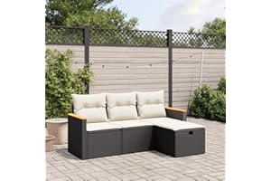 SECOLI Balkon Lounge Balkonmöbel Keiner Sofa Outdoor Gartensofa 3-Sitzer Gartenmöbel-Set Ecksofa Garten Balkonlounge Rattan Polyrattan Lounge Gartenlounge Terrassenmöbel Schwarz 4-tlg-Type-32
