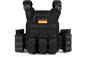 Jueachy Taktische Weste Airsoft Plattenträger: Quick Release Militär Weste Einstellbar Atmungsaktiv Beschwerte Weste für die Ausbildung - Plate Carrier Molle Schutzweste für Herren Paintball Polizei