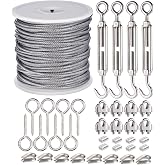 JIZZU 30m Stainless Steel Cable, 37Pcs Wire Tensioners Kit | Steel Cable Tensioner with Tensioners Wire/Clamp for Hanging Wis