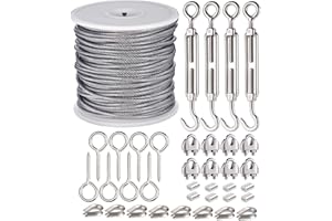 JIZZU 37 Stück Drahtseil 2mm Edelstahl Drahtseil Spanndraht, 30M Stahlseil Ummantelt mit ösen Seilspanngarnitur, für String Light Suspension, Wäscheleine, Gardinenseil, Kletterpflanzen