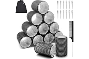 Gemtte 25 Pièces Bigoudis Cheveux, 12 Noir 36mm Rouleau Cheveux avec 12 Pinces à Cheveux et 1 Peigne, Hair Rollers Pour Cheveux Longs, Moyens et Courts - Noir