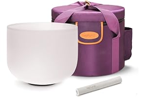TOPFUND Handcrafted A Note Crystal Singing Bowl 8 inch for Third Eye Chakra Sound Healing with Heavy Duty Carrying Case and Suede Striker