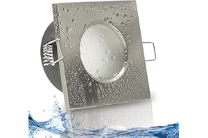 ‎TRENDLIGHTS24 trendlights24 Aqua Base Decken Einbaustrahler eckig IP65-1er Set ultra flach 50 mm LED Spots 5W 230V Warmweiß - Edelstahl Optik gebürstet Bad
