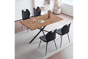 JZGORC Esstisch mit 4 Stühlen Esszimmer-Set,140 * 78 * 77 cm Rechteckiger Esstisch aus Holz,4 Stühle mit hoher Rückenlehne, Schwarze Meta-Beine,Dunkelbraun Tisch+Schwarze Stühle