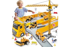 Naxudcoo Baustellenfahrzeuge für 3-7 Jahre alte Jungen Construction Truck Toys Set Kleinkind Auto LKW Spielzeug Kran Bagger Muldenkipper Baufahrzeug Spielzeug für 3 4 5 6 7 Jahre alt Jungen Geschenke