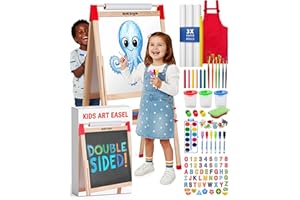 Blue Squid Art Easel for Kids, Easels for Toddlers | Adjustable Art Easel with Paper Roll, Magnetic Kid Chalkboard Easel Double Sided, Toddler White Board Toddler Easel for Kids 100+ Accessories