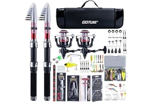 Goture Fishing Rod and Reel Combos, 2Pcs Telescopic Fishing Pole + 2Pcs Pre-Loaded Spinning Reels with Carrier Bag, Fishing Gear Telescopic Rod Reel Kit for Starter Travel Saltwater Freshwater