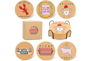 VFY Friends Merchandise - Posavasos de Friends Set de 6, Posavasos de Corcho para Bebidas con Soporte, Regalos de Amigos para Mujeres, Posavasos para Mesa de Café, Decoración de Amigos de Programas de TV