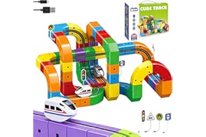 UASTE Klickrail Electric Train Set, Track Fusion Toy, Magic Rail Cube Train Set, Cube Track With Electric Rotating Train, Construction Toys, Christmas Toys for 2+ Year Old Boy (102 Set＆2 Rail Locomotive)