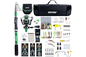 Goture Fishing Rod and Reel Combos with Carrier Bag, Green Telescopic Pole Spinning Reel Lures Set, Telescopic Fishing Rod Fishing Kit for Travel Saltwater Freshwater