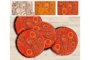 Confezioni Giuliana - Set 4 cuscini coprisedia rotondo con fascia elastica Cerchi pouff sedia cucina Made in italy - Arancio