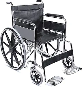 KosmoCare Dura Rexine Mag Wheel Regular Foldable Wheelchair with Safety Belt