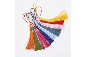 LAHVIUU Tassels,100 pcs Silky Bookmark Tassels Keyring Tassel with Cord Loop Tassel Garland Craft Blanks,for Jewelry Making DIY Craft Accessory Book mark House Decoration (10 Colors)