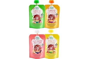 Baby Likes Halal Organic Baby Meals Variety Pack (4 x 130g) l Halal Meat & Organic Fruits and Vegetable Baby Food Puree Pouches for Stage 2 Weaning l With Herbs & Spices l 7 months +