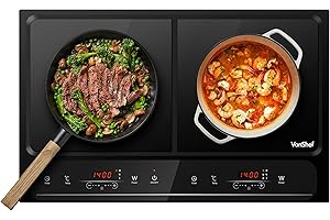 VonShef Double Induction Hob - 2800W Portable Dual, Twin Plate Electric Table Top with LED Display, Built-In Timer, 10 Heat Settings 60-240°C - Black